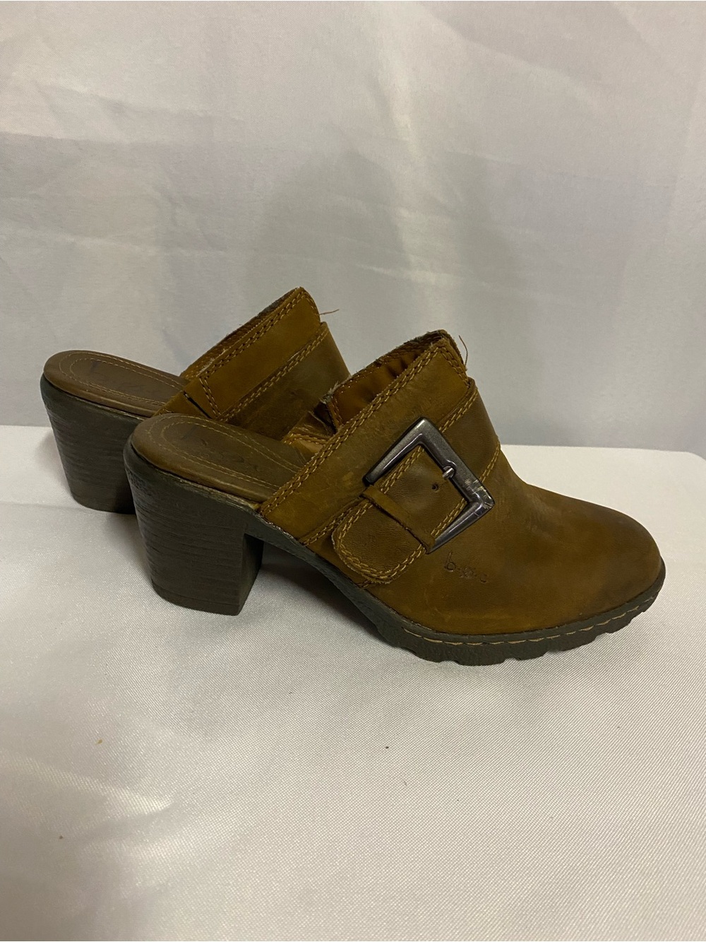 Boc Women’s Brown Leather Buckle Clog Heels
